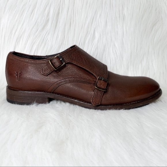 SOLD-Frye Leather Womens Buckled Oxford Flats, Menswear-Inspired Cognac Loafer - Picture 2 of 13